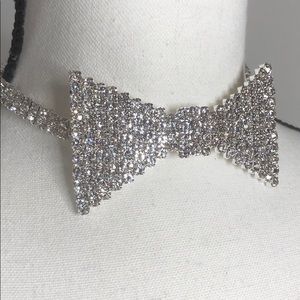 Rhinestone Crystal Bow Tie Chocker Necklace